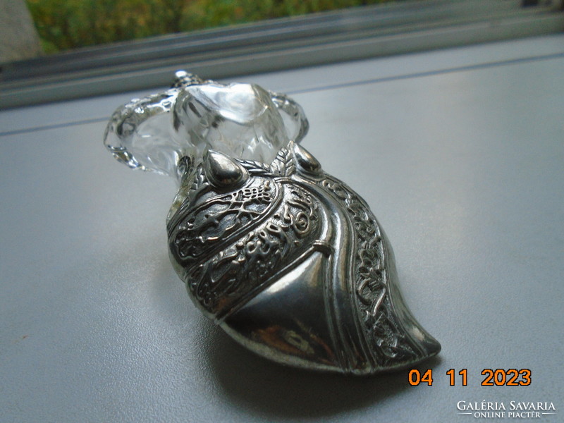 SHAIK "Khunja" ezüstözött dombormintás fém borítású luxus Keleti parfűmös üveg