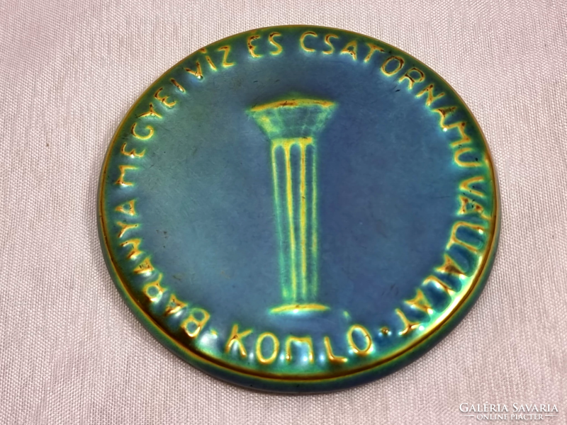 Zsolnay eosin-glazed plaque Baranya county water sewer company hop