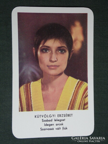 Card calendar, Mokép cinema, actress Erzsébet Kútvölgyi, 1975, (2)