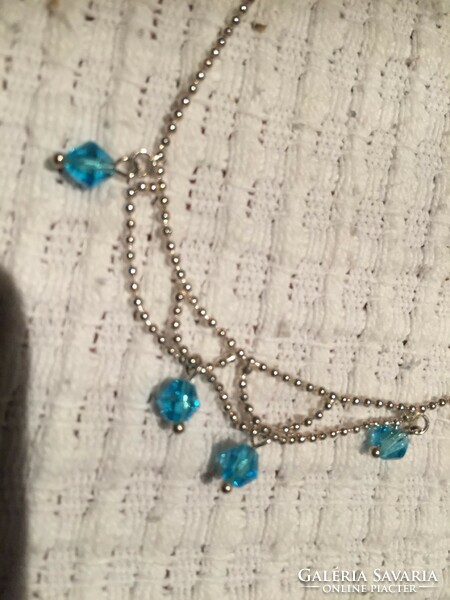 Silver, blue beaded anklet, marked, adjustable length 22.5-25.5 cm, 2.6 grams (gyfd)