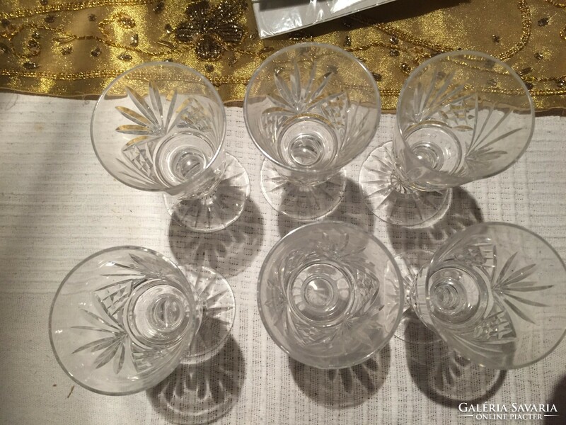 Polished crystal stemmed short drink, brandy, liqueur glasses, cups 6 pcs (8.)