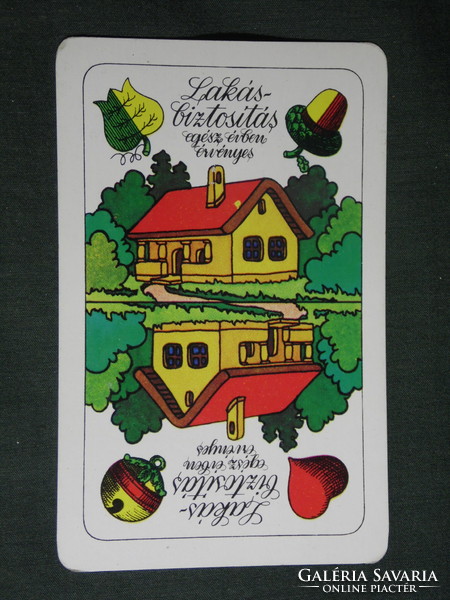 Kártyanaptár, Állami Biztosító, grafikai rajzos, Magyarkártya lap, 1975 ,   (2)