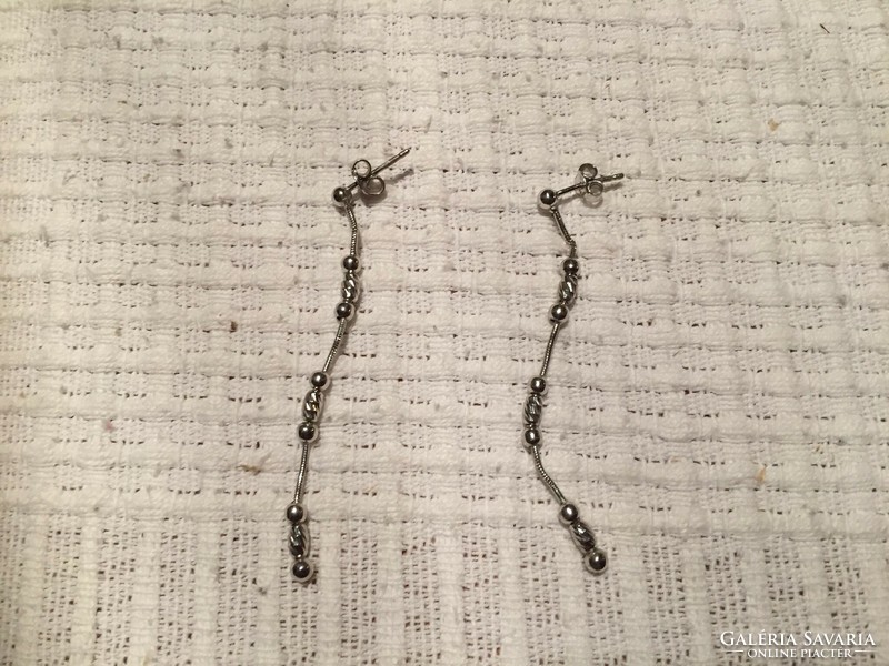 Pair of silver (ag) piercing, ball, dangling earrings, 6 cm, 2.3 grams (gyfd)