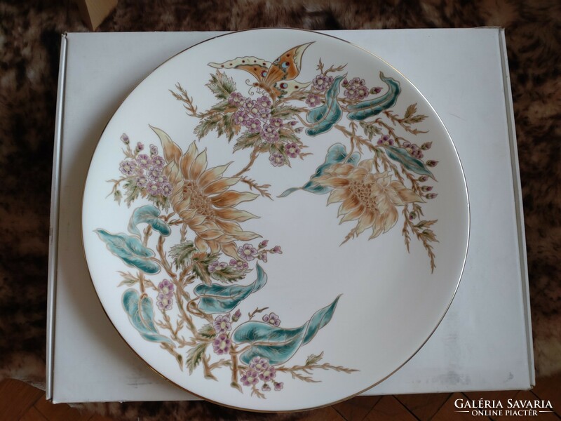 Zsolnay rich flower pattern porcelain large wall plate