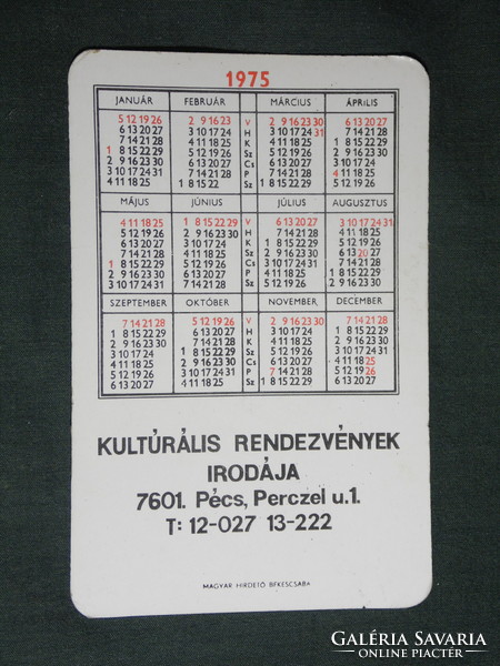 Kártyanaptár, Kulturális rendezvények irodája, Pécs tévétorony, 1975 ,   (2)