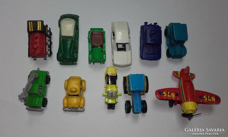 Old, retro kinder steering wheel toy small cars, motorbike, airplane, 11 pieces!