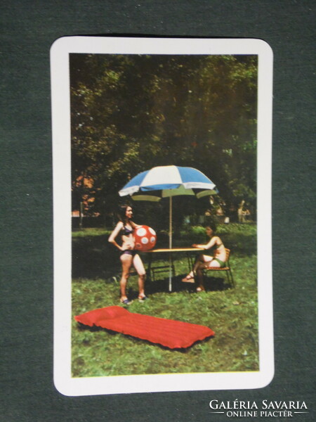 Card calendar, afés store in Tiszafüred, camping articles, erotic female model, 1976, (2)