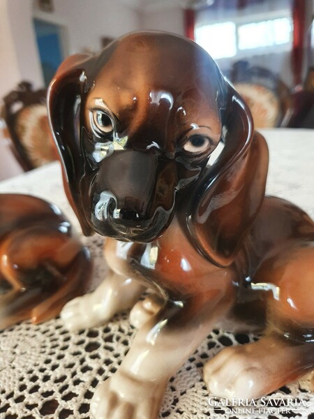 Ceramic dachshunds, boy and girl