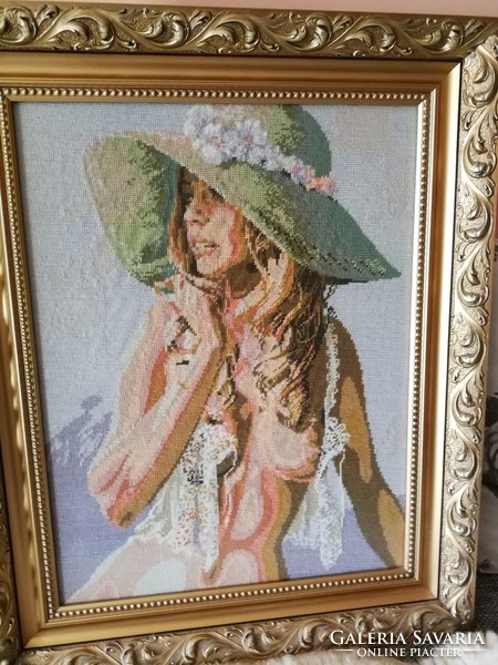 Woolen tapestry: girl in a hat, 47x60