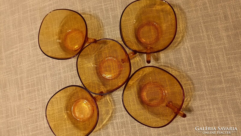 Retro amber tea cups with sugar holder