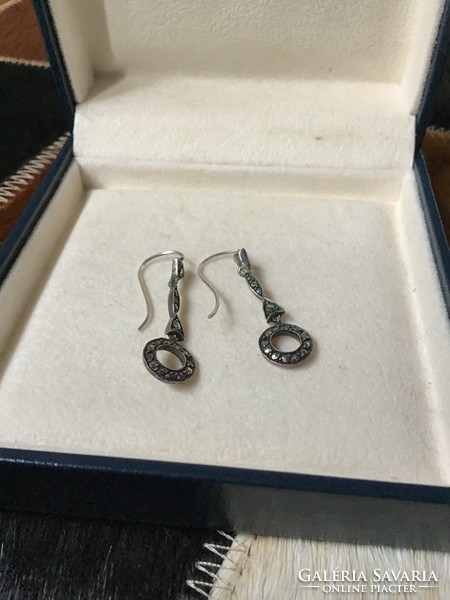 Pair of old silver earrings with marcasite stones