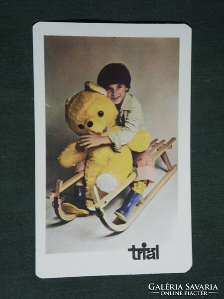 Card calendar, trial, sport, toy instrument store, Budapest, children's model, sled, bear, 1976, (2)