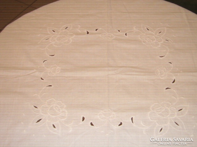 Beautiful vintage rosy madeira embroidered tablecloth