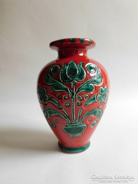 Gmundeni (Gmundner Keramik) ritka kézzel festett váza 16 cm