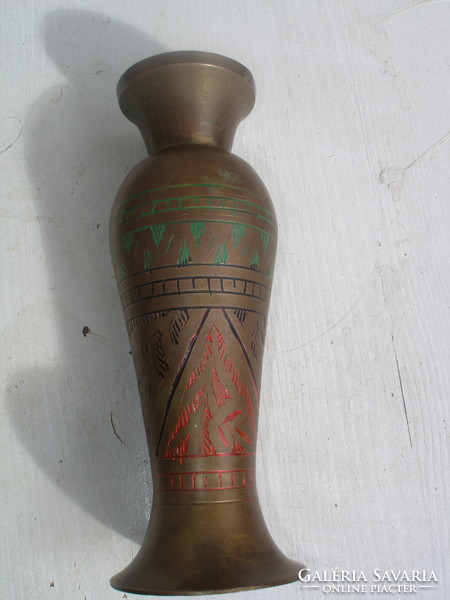 Retro copper vase with colored pattern