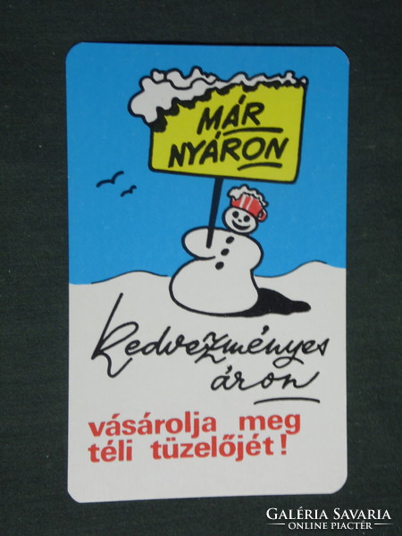Card calendar, tüzép building material companies, graphic artist, snowman, 1976, (2)