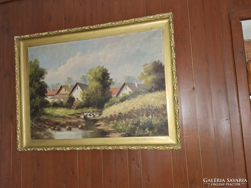 Pleasant landscape, in a nice frame with the label 100x70cm