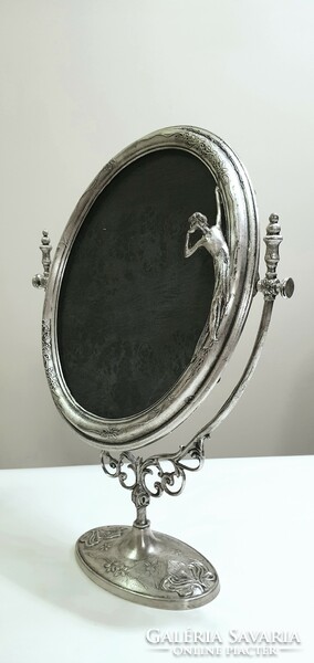 Huge, Art Nouveau-style, silver-plated mirror decorated with a female figure
