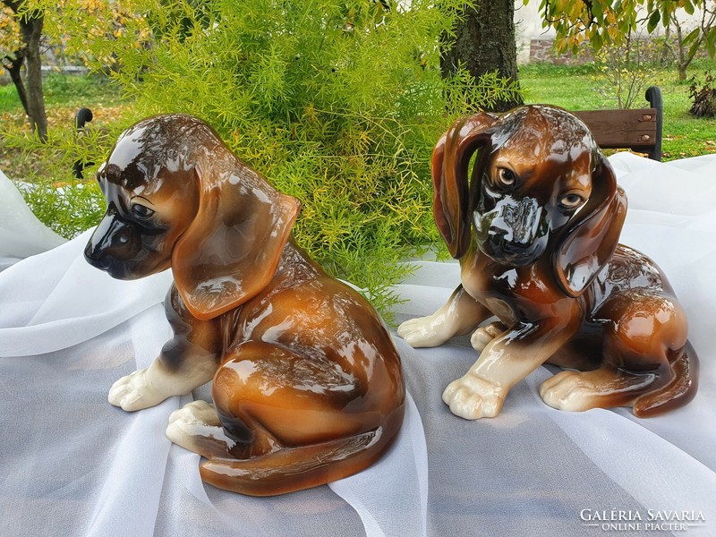 Ceramic dachshunds, boy and girl