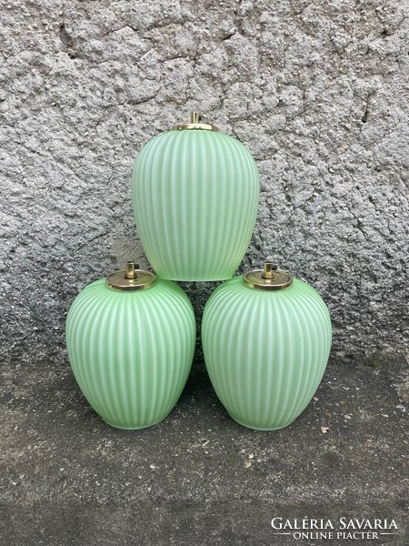 3 pieces of wonderful green vintage glass pendant lamp copper fixture retro design