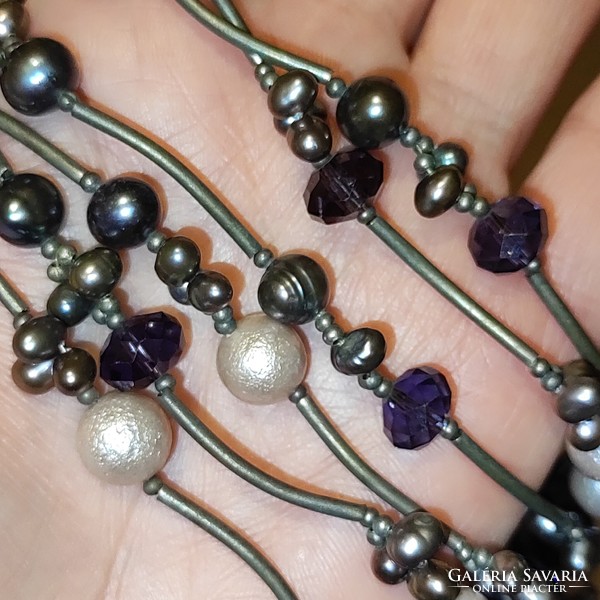 Wonderful 3-row cultured pearl/crystal necklace 73cm