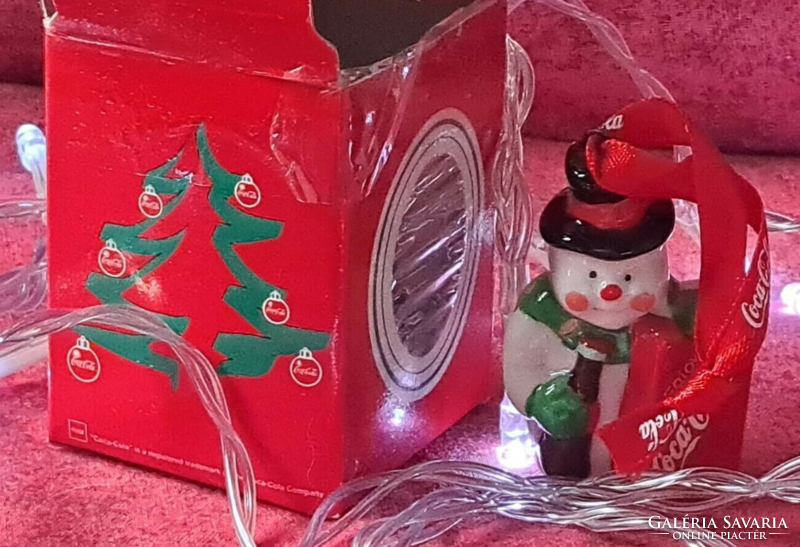 Karácsonyi Coca Colas porcelán fadísz saját dobozában (Hóember)