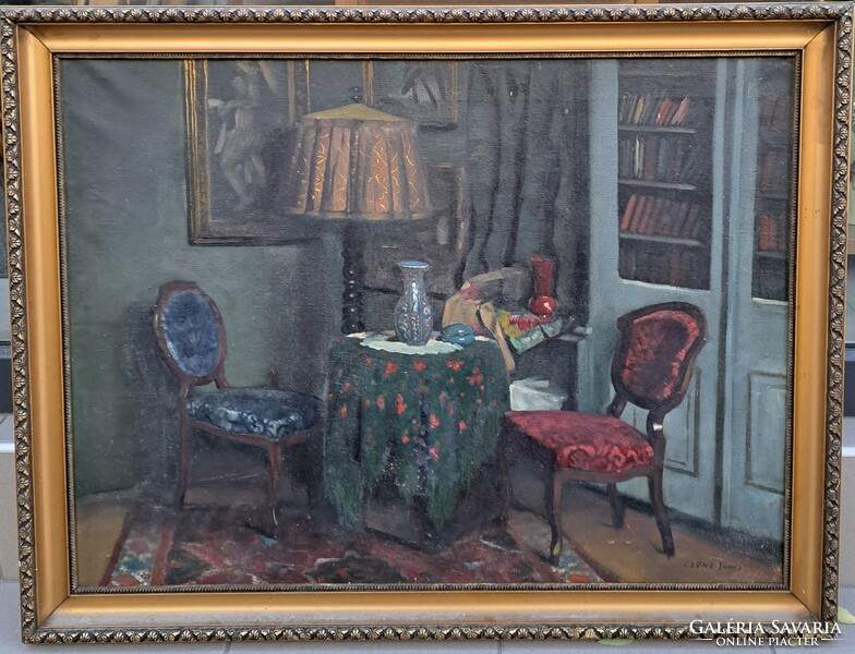 János Czene (1904-1984): room interior, 60x80 cm.