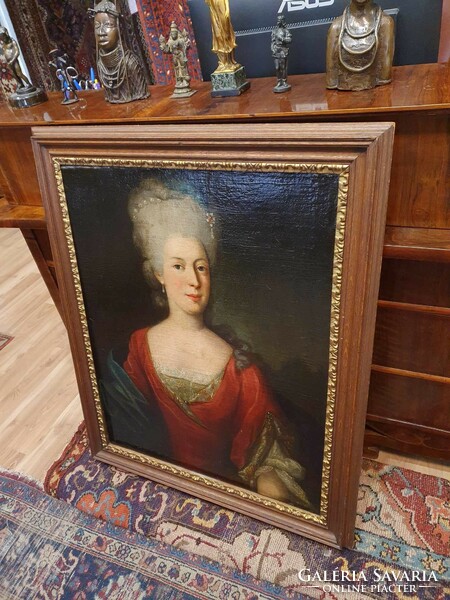 18.századi Ismeretlen festőművész gyönyörűen megfestett női portréja ,élénk szín világgal. 78,5X95cm