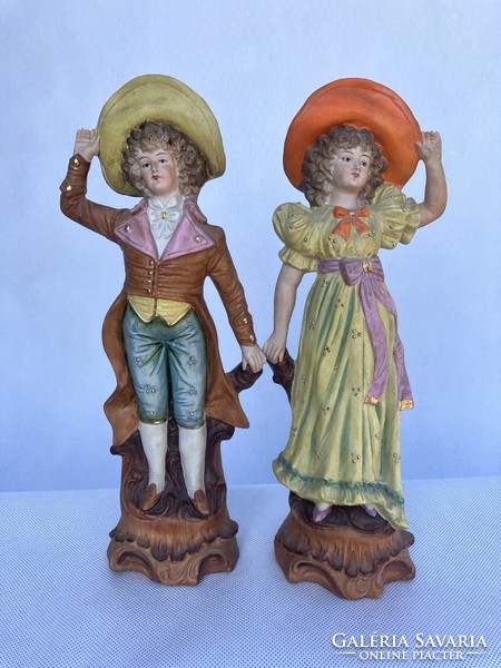 Kalapos pár, különálló figurák, Fasold & Stauch porcelán