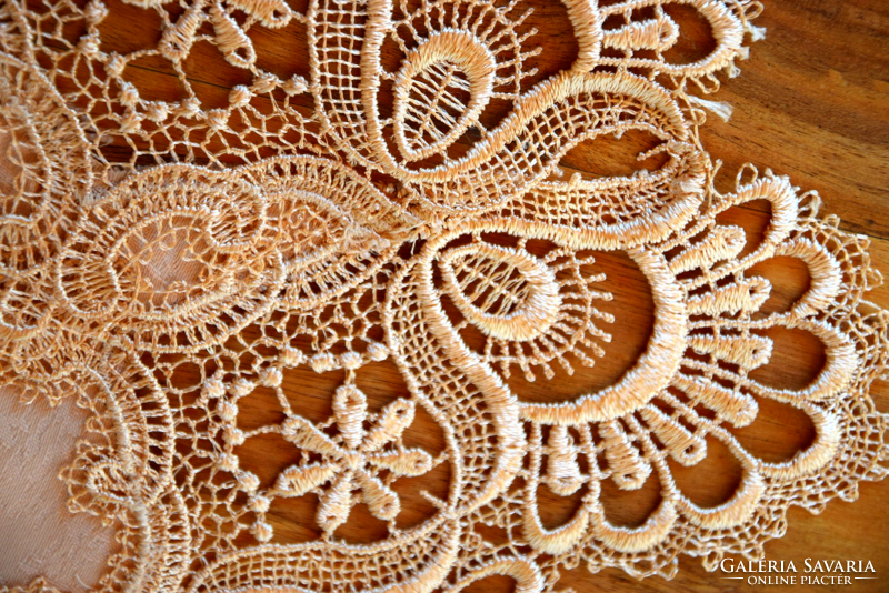 Lace artificial silk tablecloth center table caramel 66 x 36 cm