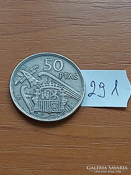 Spain 50 pesetas 1957 (59) copper-nickel, francisco franco 291
