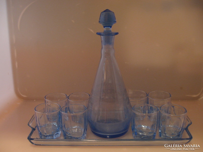 Blue glass brandy and liqueur set composition