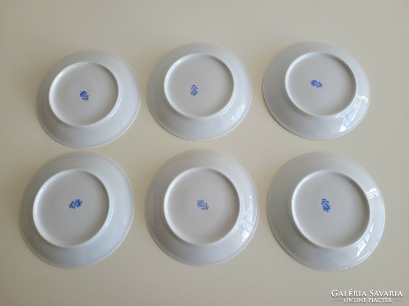 Retro 6 db Alföldi porcelán kis tányér desszertes piros kék menza mintás