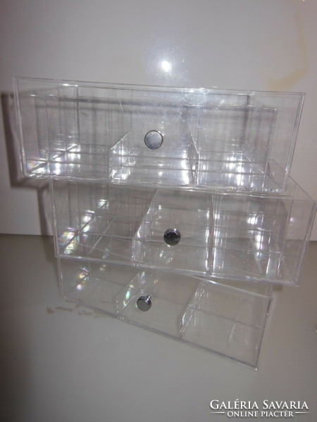 Box - drawer - new - 3 pcs - divided - 23 x 16 x 9 cm plastic - metal button - German
