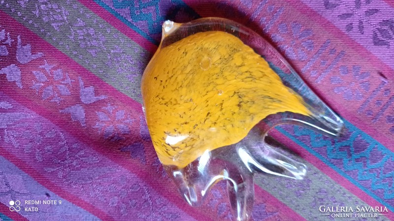 Sárga, muránói üveg halacska , tömör állat figura, szobor