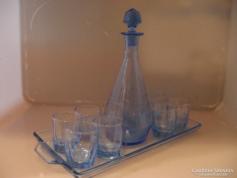 Kék üveg pálinkás, likőrös készlet összeállítás