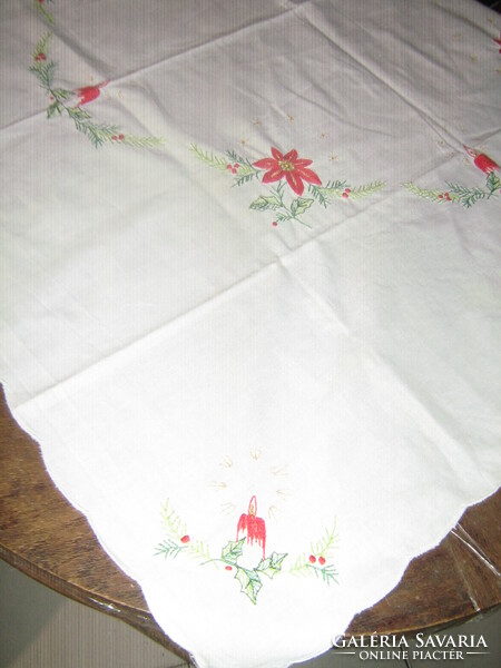 Beautiful Christmas machine embroidered tablecloth