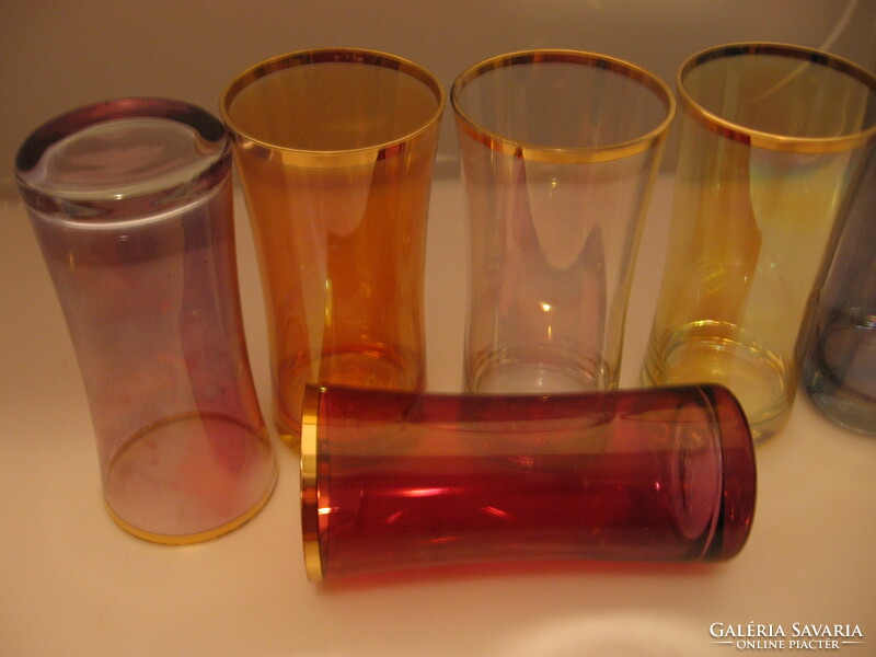 Retro colored, gilded, iridescent glass set