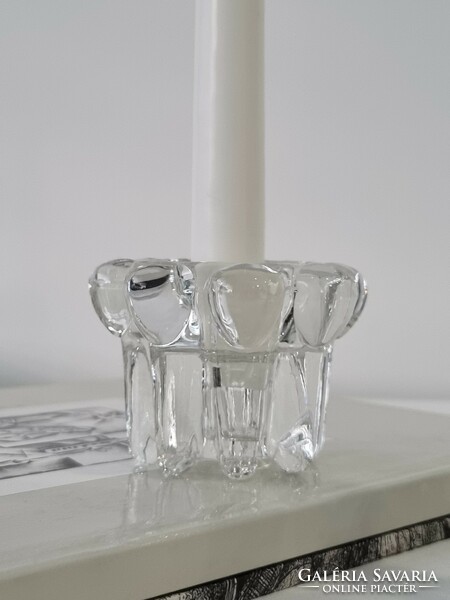Vintage French crystal glass candle holder - marked vmc reims france ('60s/ '70s)