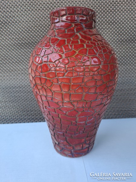 Zsolnay crackled shrink-glaze eosin vase by Janos of Turkey