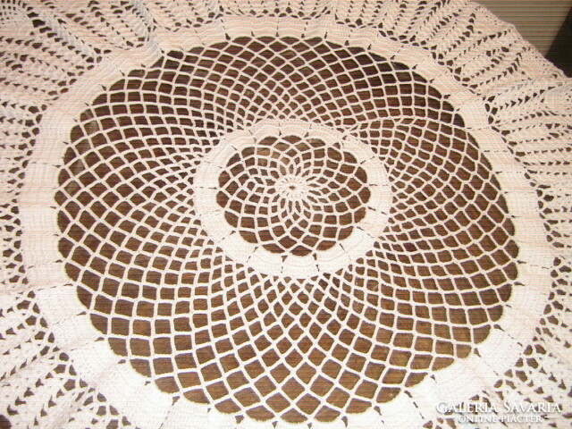 Beautiful antique handmade crocheted wavy round tablecloth