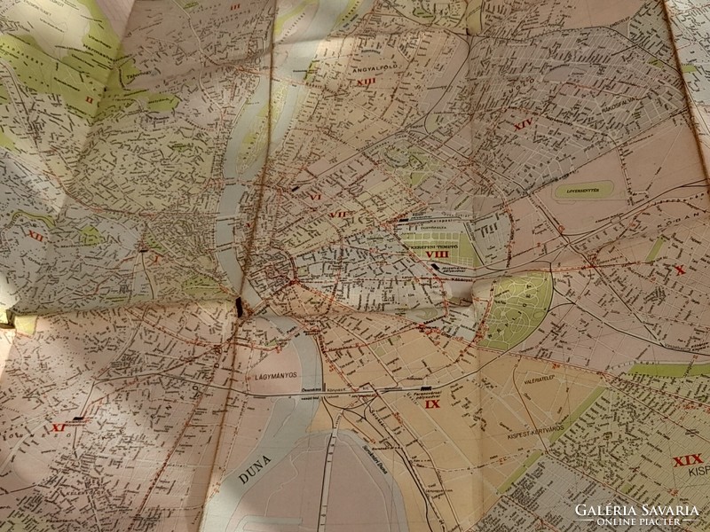 Budapest map of 1958, with tram, bus routes, etc.