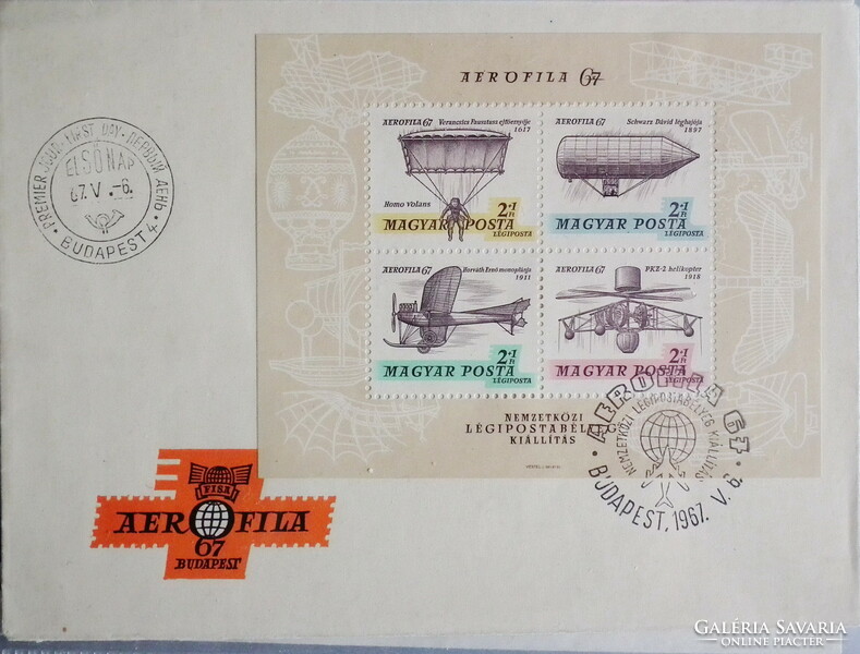 1967. Fdc - aerofila (i.) Budapest - block, stamped with an occasional stamp