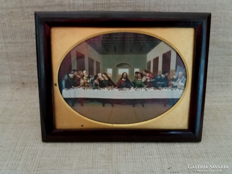 Old wooden small picture frame with a picture of the last supper inside
