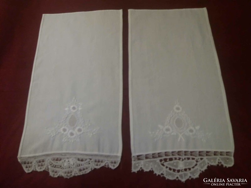 Embroidered canvas small curtains, 2 pcs, 69x35