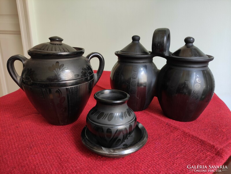 Black folk art ceramic jug package. Hódmezővásárhely, muddy stream, karcag from the 70s and 80s