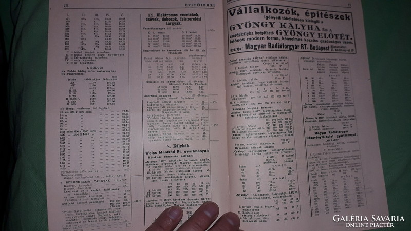 1940. április ÉPÍTŐIPARI ANYAGTÁBLÁZAT katalógus reklám oldalakkal a képek szerint
