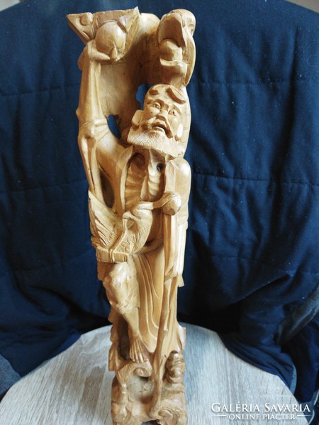 Carved oriental god figure 42cm. Sage. China.