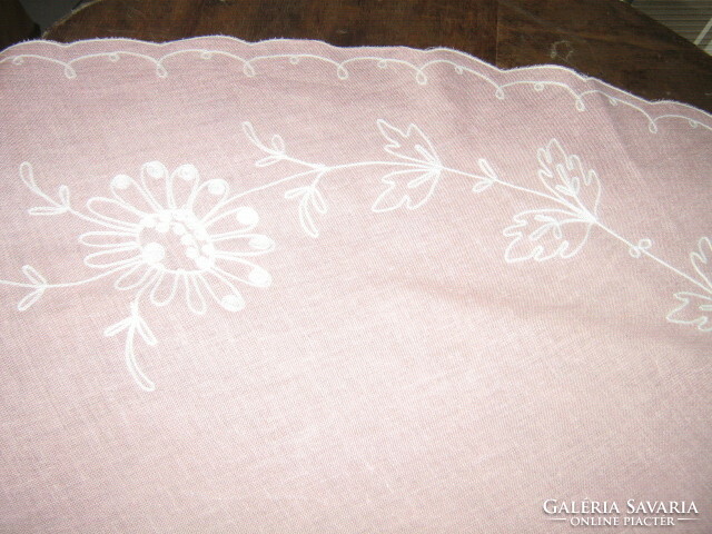 Fabulous white floral huge oval pink festive tablecloth