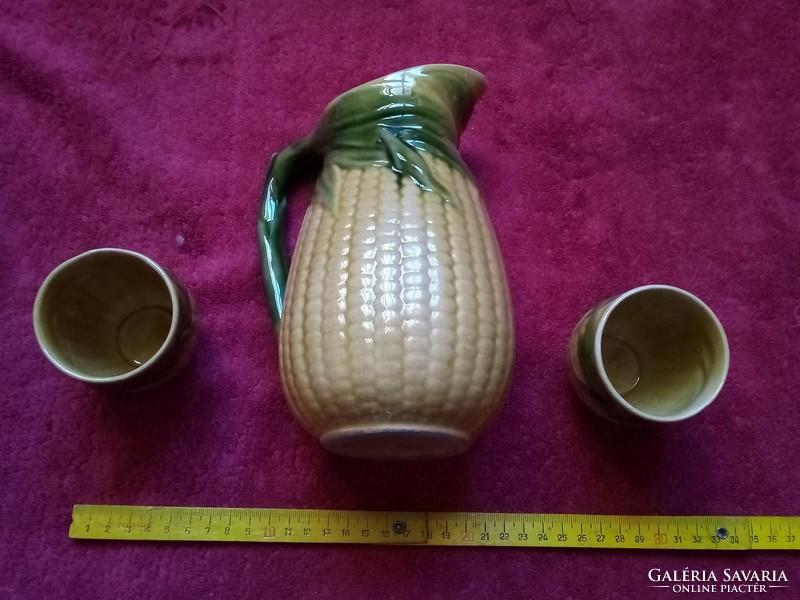Magyarszombatfai kukorica mintás kerámia boros készlet kancsó két pohárral